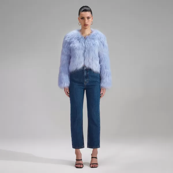 Outerwear*Self-Portrait Pale Blue Faux Fur Coat