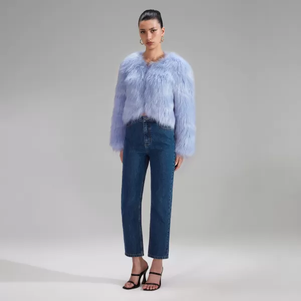 Outerwear*Self-Portrait Pale Blue Faux Fur Coat