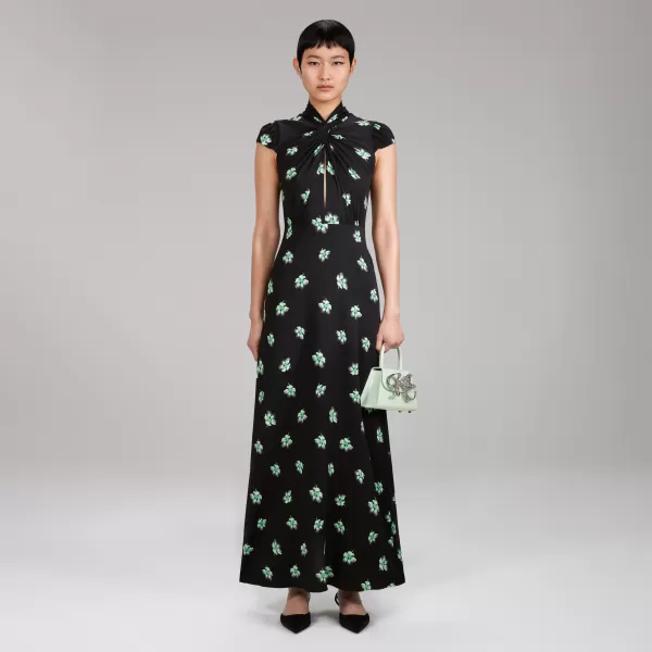 Dresses*Self-Portrait Pansy Print Stretch Crepe Maxi Dress