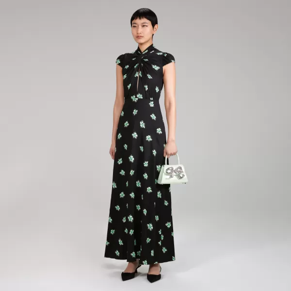 Dresses*Self-Portrait Pansy Print Stretch Crepe Maxi Dress