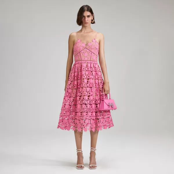 Dresses*Self-Portrait Pink Azaelea Lace Midi Dress