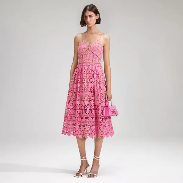 Dresses*Self-Portrait Pink Azaelea Lace Midi Dress