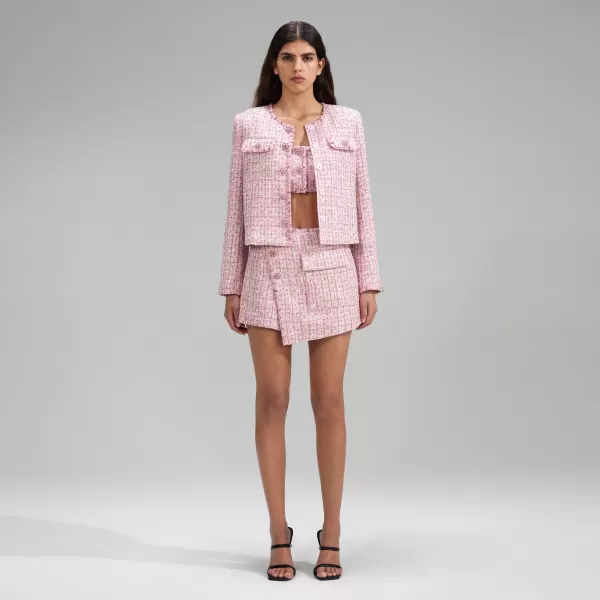 Outerwear*Self-Portrait Pink Boucle Crop Jacket