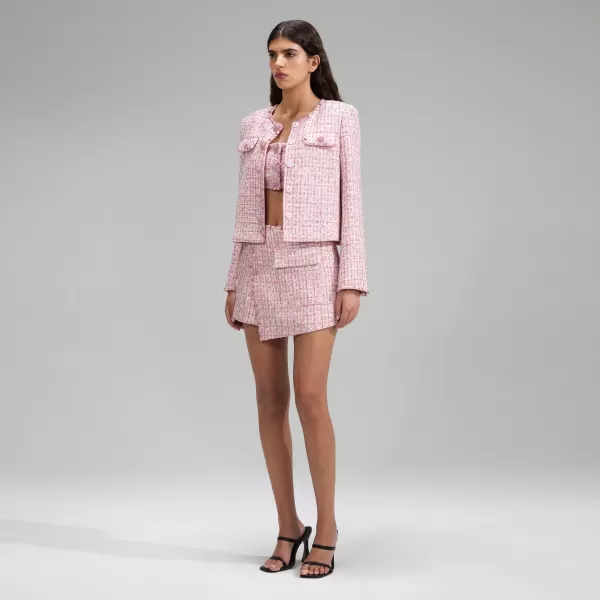 Outerwear*Self-Portrait Pink Boucle Crop Jacket