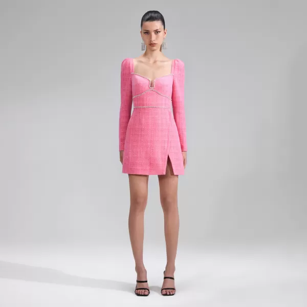 Dresses*Self-Portrait Pink Boucle Diamante Detail Mini Dress Pink Boucle Diamante Detail Mini Dress-Pink