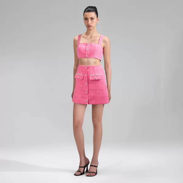 Bottoms*Self-Portrait Pink Boucle Mini Skirt