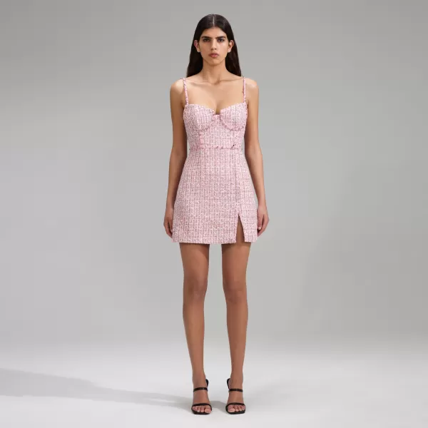 Dresses*Self-Portrait Pink Boucle Rhinestone Detail Mini Dress