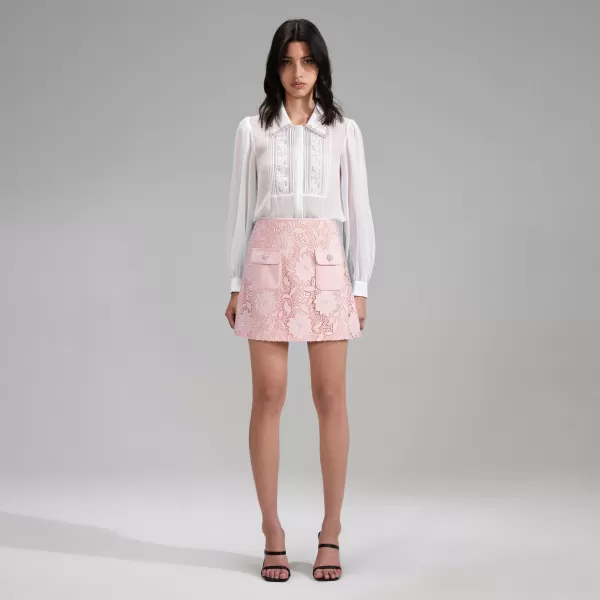 Bottoms*Self-Portrait Pink Guipure Lace Mini Skirt