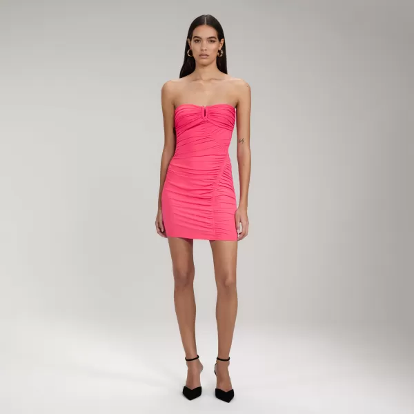 Dresses*Self-Portrait Pink Jersey Strapless Ruched Mini Dress