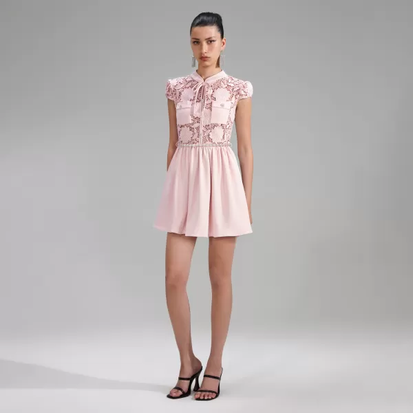 Dresses*Self-Portrait Pink Lace Cotton Mini Dress