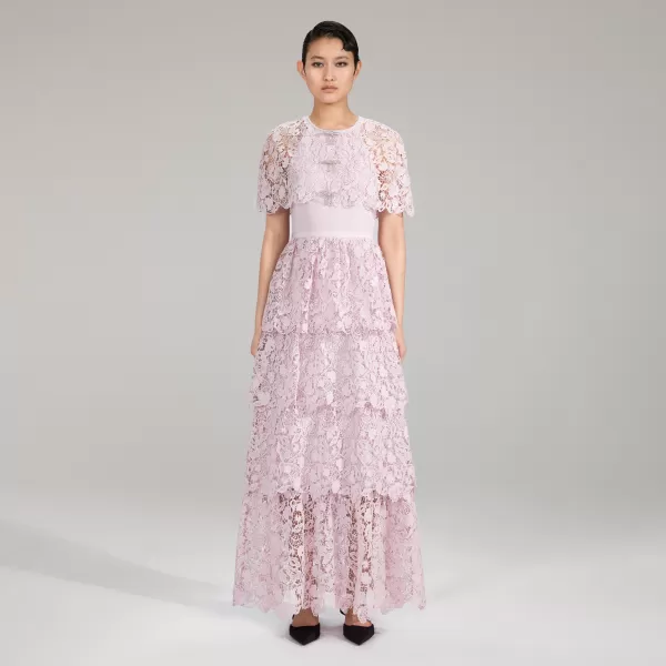 Dresses*Self-Portrait Pink Magnolia Lace Maxi Dress