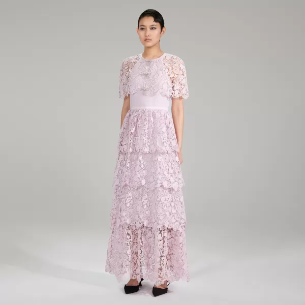 Dresses*Self-Portrait Pink Magnolia Lace Maxi Dress