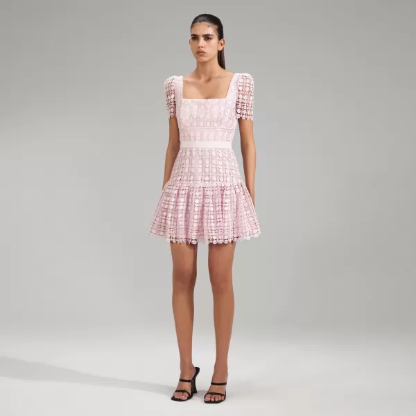 Dresses*Self-Portrait Pink Petal Lace Mini Dress