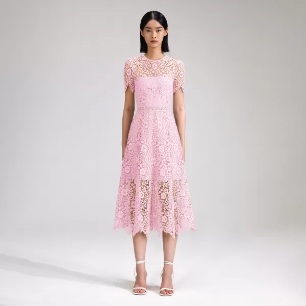 Dresses*Self-Portrait Pink Rose Lace Midi Dress