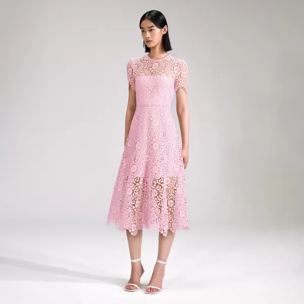 Dresses*Self-Portrait Pink Rose Lace Midi Dress