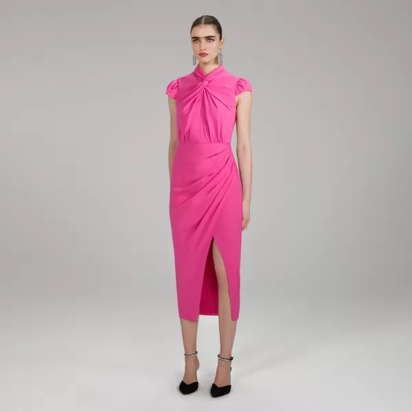 Dresses*Self-Portrait Pink Stretch Crepe Midi Ruched Dress