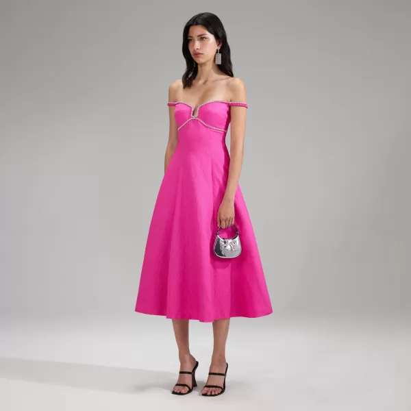 Dresses*Self-Portrait Pink Textured Diamante Detail Midi Dress