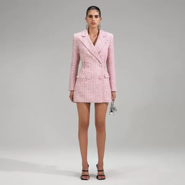 Dresses*Self-Portrait Pink V Neck Boucle Tailored Mini Dress