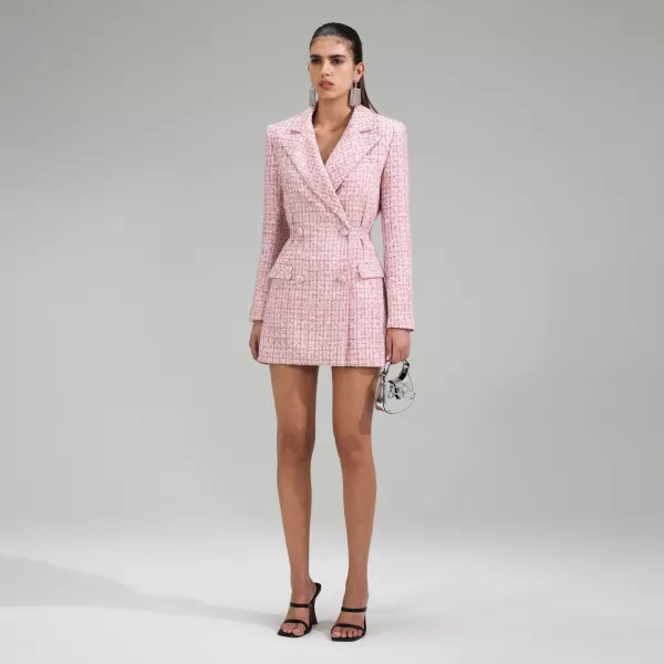 Dresses*Self-Portrait Pink V Neck Boucle Tailored Mini Dress