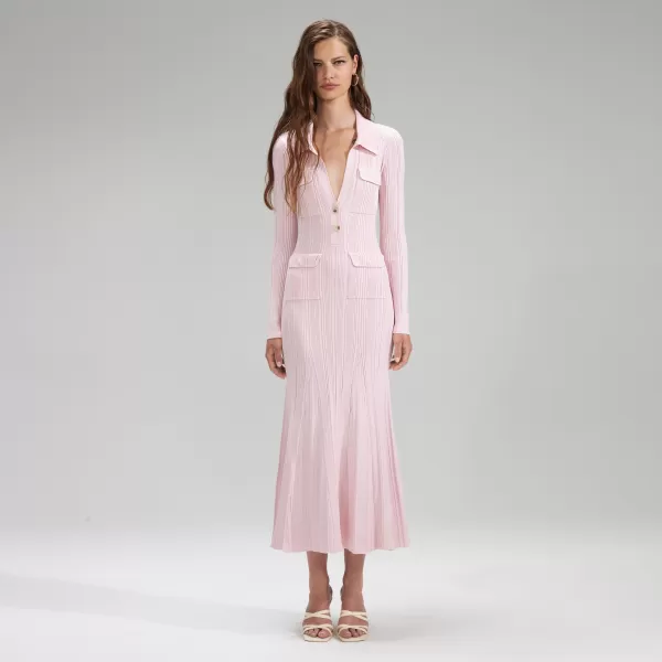 Dresses*Self-Portrait Pink Viscose Knit Midi Dress