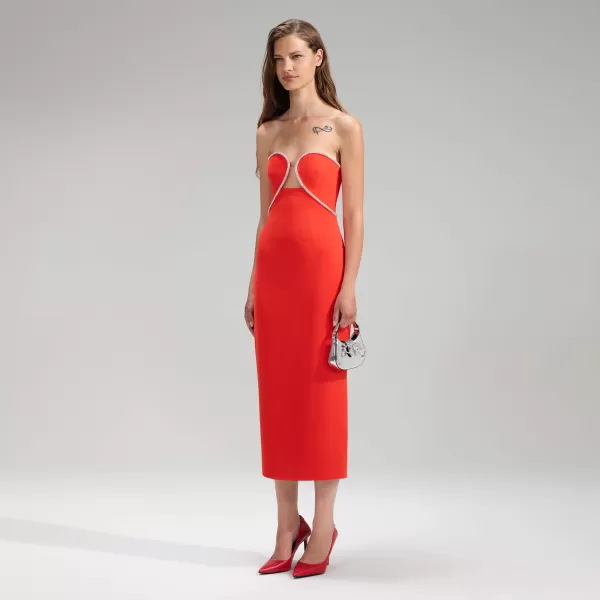 Dresses*Self-Portrait Red Bandeau Crepe Midi Dress Red Bandeau Crepe Midi Dress-Red