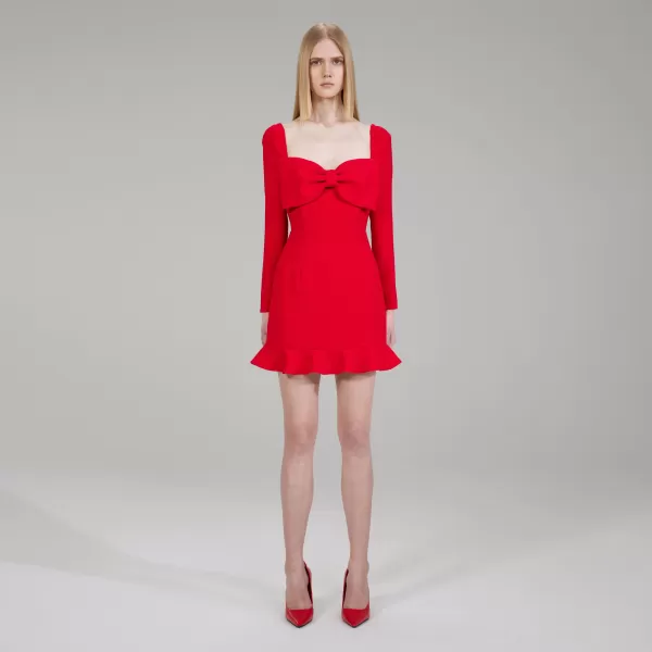 Dresses*Self-Portrait Red Crepe Bow Mini Dress