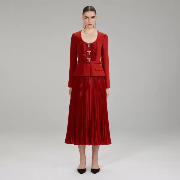 Dresses*Self-Portrait Red Midi Heavy Crepe Dress