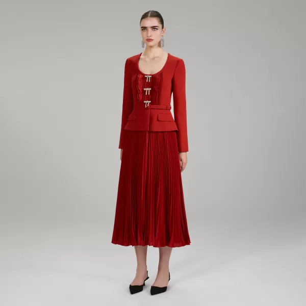 Dresses*Self-Portrait Red Midi Heavy Crepe Dress