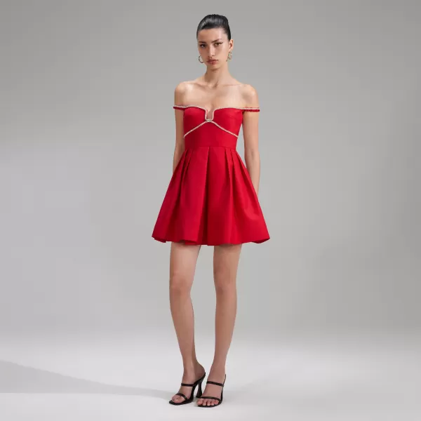 Dresses*Self-Portrait Red Textured Diamante Detail Mini Dress