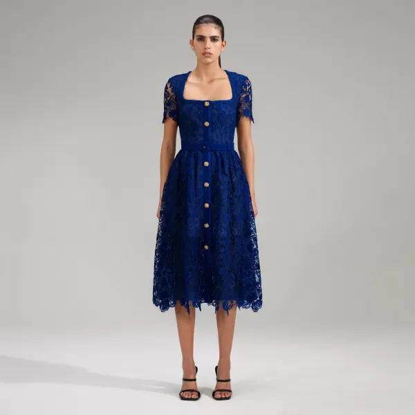 Dresses*Self-Portrait Royal Blue Guipure Lace Midi Dress