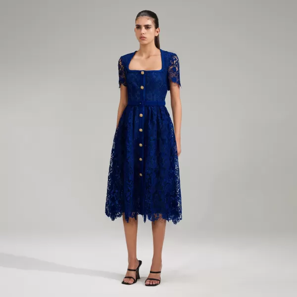 Dresses*Self-Portrait Royal Blue Guipure Lace Midi Dress