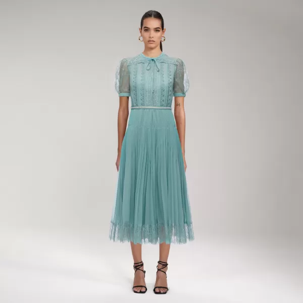 Dresses*Self-Portrait Sage Lace Trim Midi Dress