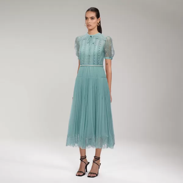 Dresses*Self-Portrait Sage Lace Trim Midi Dress