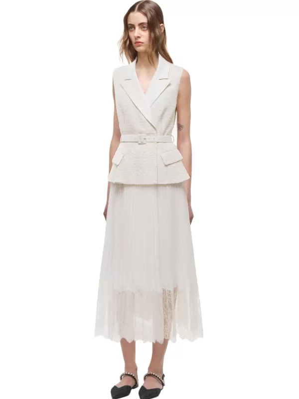 Dresses*Self-Portrait Sleeveless Tailored Boucle And Chiffon Midi Dress