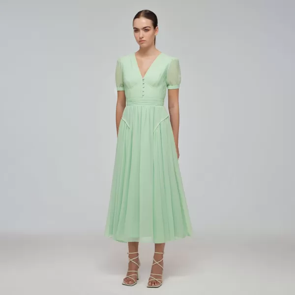 Dresses*Self-Portrait Spearmint Chiffon Midi Dress