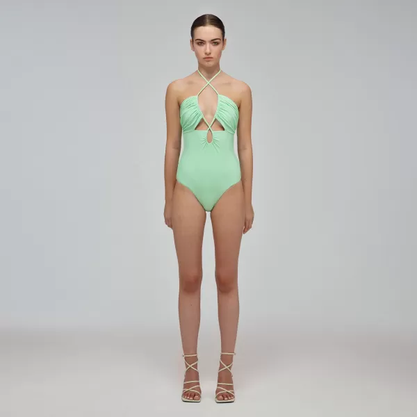 Swim & Resort*Self-Portrait Spearmint Cut Out Halter Neck Swimsuit