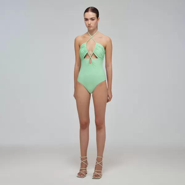 Swim & Resort*Self-Portrait Spearmint Cut Out Halter Neck Swimsuit