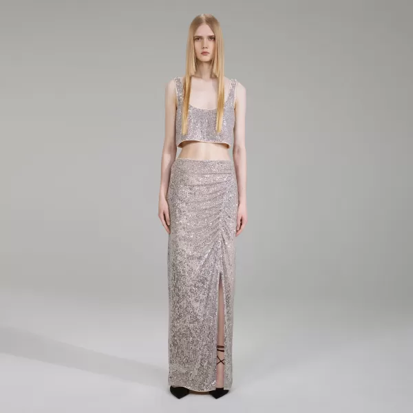 Bottoms*Self-Portrait Stretch Sequin Maxi Skirt