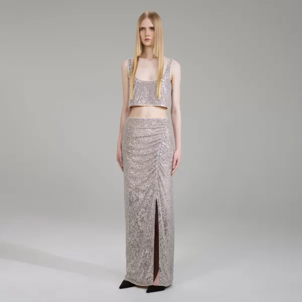 Bottoms*Self-Portrait Stretch Sequin Maxi Skirt