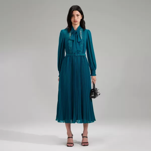 Dresses*Self-Portrait Teal Chiffon Midi Dress