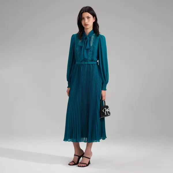 Dresses*Self-Portrait Teal Chiffon Midi Dress