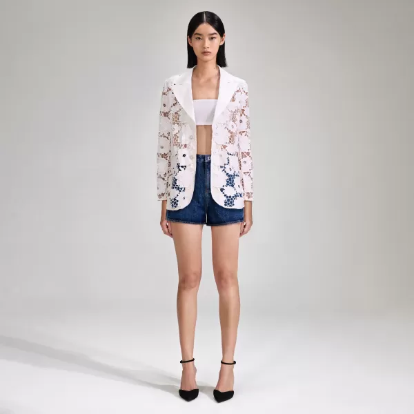 Outerwear*Self-Portrait White 3D Cotton Lace Jacket