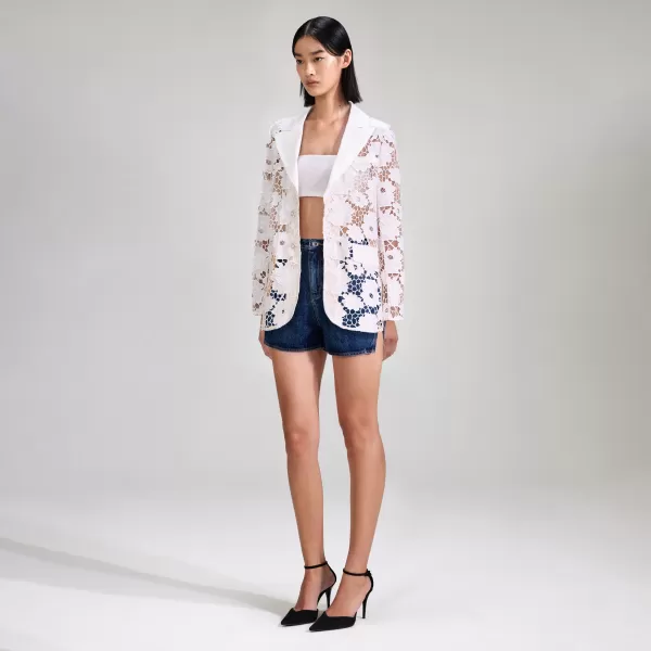 Outerwear*Self-Portrait White 3D Cotton Lace Jacket