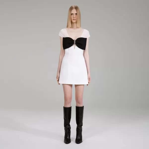 Dresses*Self-Portrait White And Black Crepe Bow Mini Dress