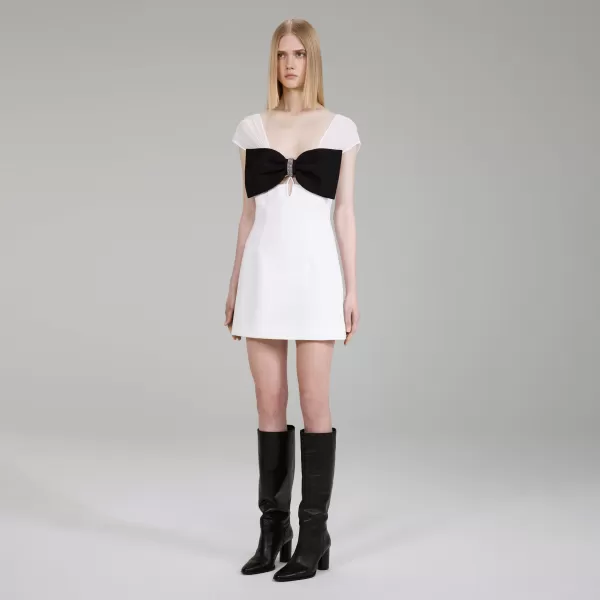 Dresses*Self-Portrait White And Black Crepe Bow Mini Dress