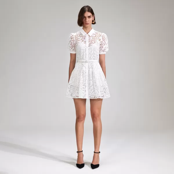 Dresses*Self-Portrait White Broderie Button Front Mini Dress