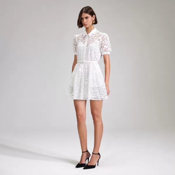 Dresses*Self-Portrait White Broderie Button Front Mini Dress