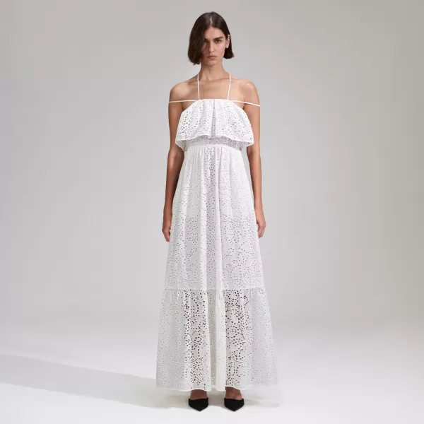 Dresses*Self-Portrait White Broderie Maxi Dress