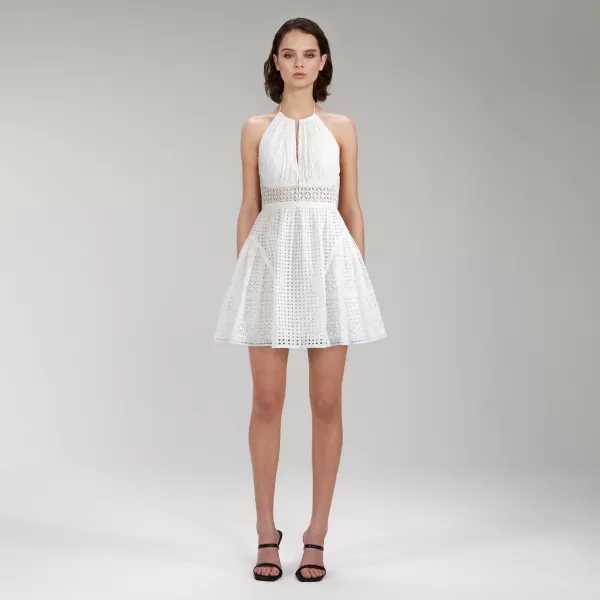 Dresses*Self-Portrait White Cotton Broderie Anglaise Mini Dress