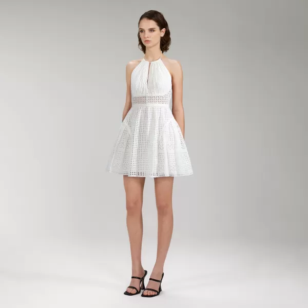 Dresses*Self-Portrait White Cotton Broderie Anglaise Mini Dress